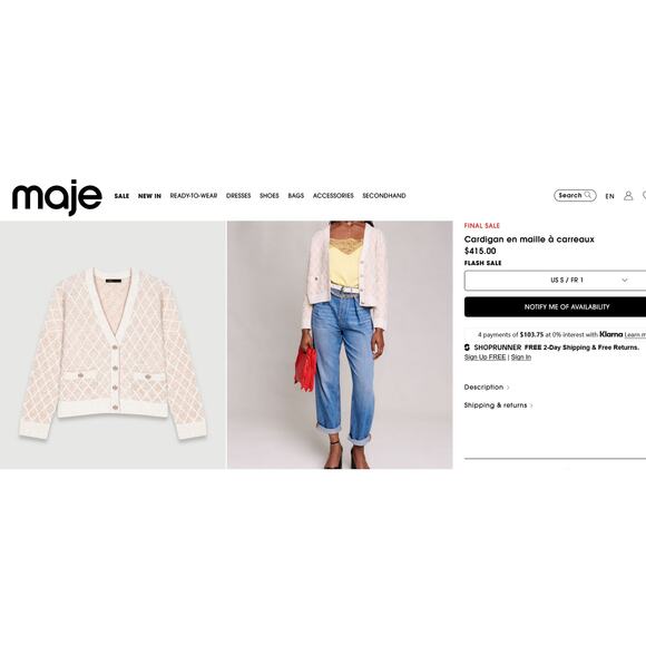 MAJE Moovida Metallic Cardigan Sweater In Camel Fall Preppy Minimalist Luxury - Picture 2 of 7